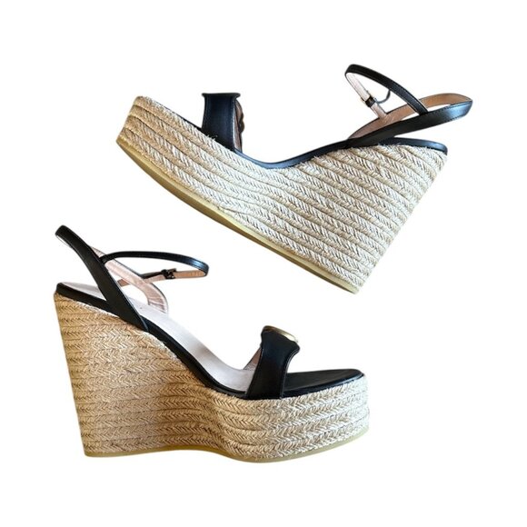 GUCCI Lifford GG Marmont Black Leather Espadrille Wedge Sandal EU 41 US 11 Aitan - Picture 5 of 8
